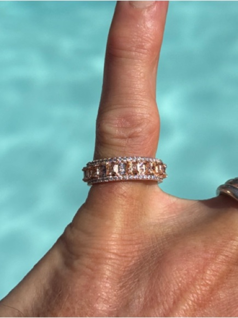 Park Lane Eternity Band Pave Crystal and Square Peach CZ Set In Rose Gold